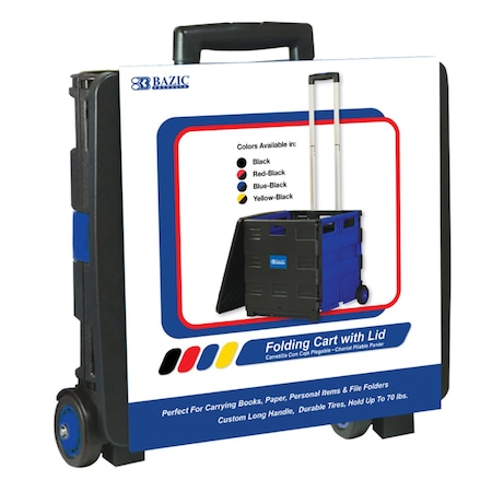 Bazic BAZIC Folding Cart on Wheels w/Lid Cover, 16 x 18 x 15in, Black/Blue 2197